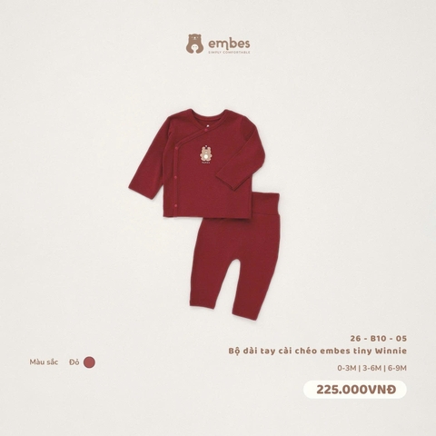 EMBES - Bộ dài tay cài chéo embes tiny Winnie đỏ - 26-B10-05 - 6-9m - SS26.T10C