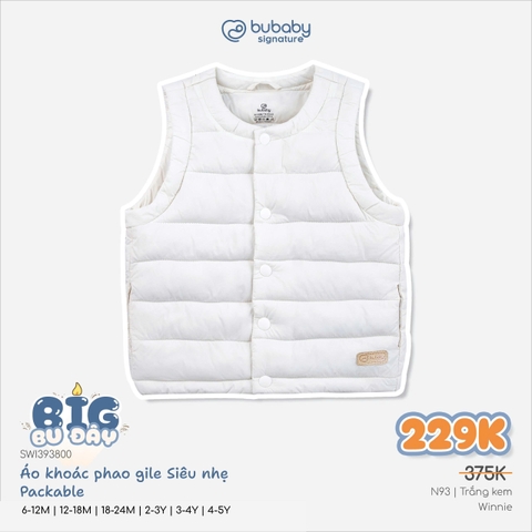 Áo khoác  phao gile Siêu nhẹ Packable | 18-24M | Trắng kem