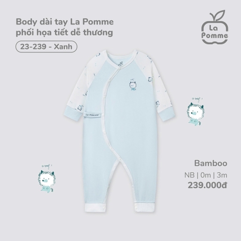 LP T10 - Body dài tay La Pomme phối họa tiết dễ thương - Xanh - 3-6M - SS25.T2A