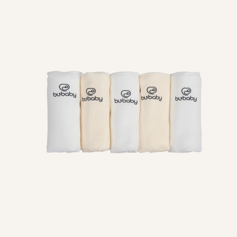 BU - Khăn sữa muslin Pack 5 - 3 Trắng+2 Vàng - SS25.T5C