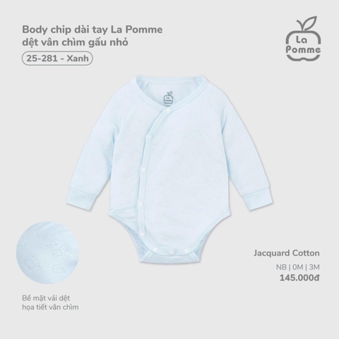 LP - Body chip dài tay La Pomme dệt vân chìm gấu nhỏ - Xanh - 0-3M - SS26.T1A