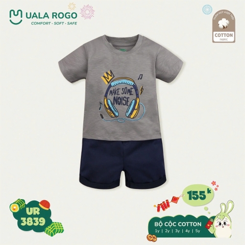 UR - Bộ Cộc Tay Cotton Cho Bé UR 3839 - Ghi - Xanh Navy - SS25.T4A - Ghi - Xanh Navy - 3Y