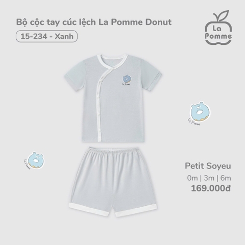 LP S10 - Bộ cộc tay cúc lệch La Pomme Donut - Xanh - 6-9M - SS25.T2A