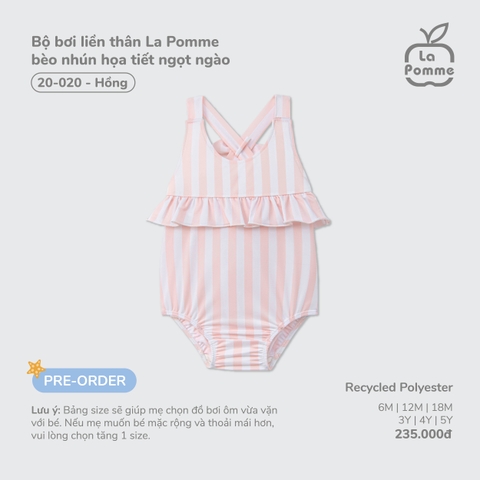 LP - Bộ bơi liền thân La Pomme bèo nhún họa tiết ngọt ngào - Hồng - 3-4Y - SS26.T4AP