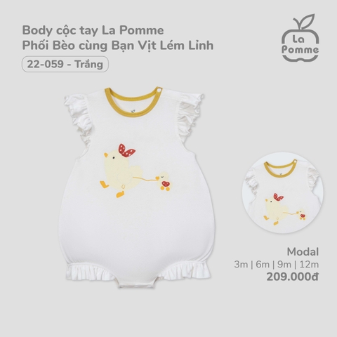 LP S10 - Body cộc tay La Pomme Phối Bèo cùng Bạn Vịt Lém Lỉnh - Trắng - 3-6M - SS25.T3B