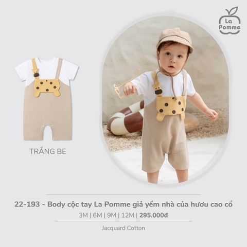 LP G20 - Body cộc tay La Pomme giả yếm nhà của hươu cao cổ - Trắng Be - 9-12M - SS26.T4A