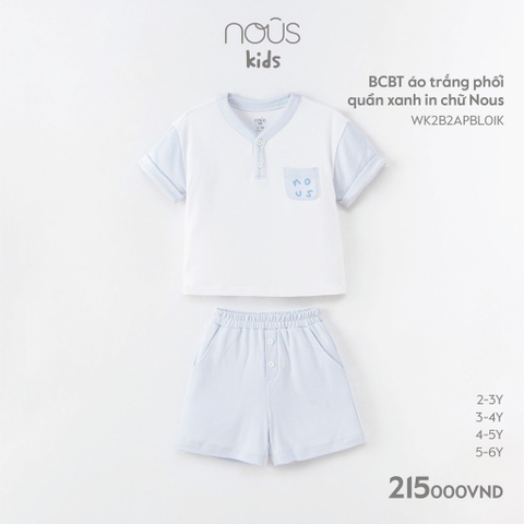 NOUS - BCBT áo trắng phối quần xanh in chữ NOUS - |ần xanh in chữ NOUS - 4-5Y