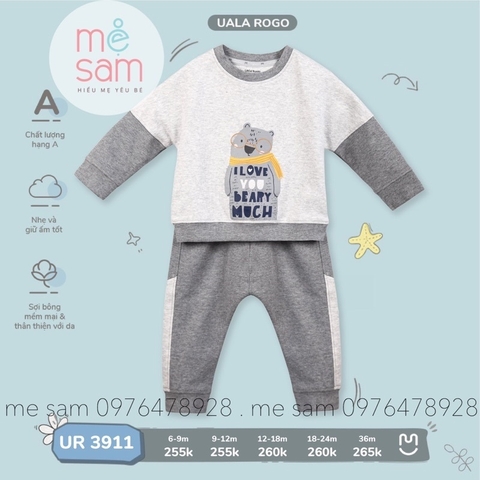 UR - Bộ nỉ dài tay cotton UR3911 - Ghi - 6M - Ghi