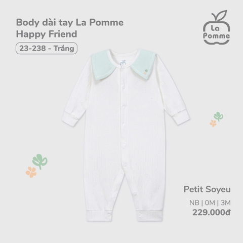 LP S30  - Body dài tay La Pomme Happy Friend - Trắng - 0-3M - SS25.T4B