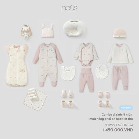 NOUS - Combo đi sinh 19 món màu hồng phối be họa tiết thỏ  -SS25.T9A