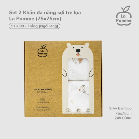 LP - Set 2 Khăn đa năng sợi tre lụa La Pomme (75x75cm) - Trắng (Ngôi làng) - SS25.T2A