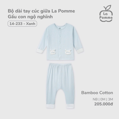 LP - Bộ dài tay cúc giữa La Pomme Gấu con ngộ nghĩnh - Xanh - SS25.T2A