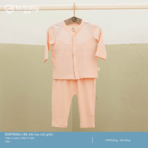 BU - Bộ dài tay cài giữa - hồng - kẻ hồng - SS25.T1A