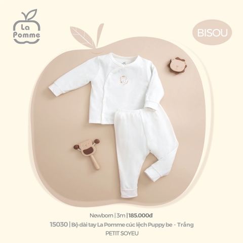 LP - Bộ Dài Tay La Pomme Cúc lệch Puppy - Trắng Puppy - 0-3M - SS25.NP