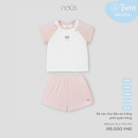 NOUS - Bộ cộc chui đầu áo trắng phối quần hồng - 9-12M - SS25.T9A