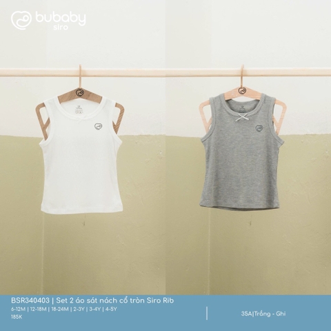 BU - Set 2 áo sát nách cổ tròn Siro Rib - Trắng - Ghi - SS25.T1A