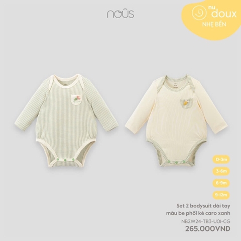 NOUS - Set 2 body dài tay màu be phối kẻ caro xanh 0M - SS24.T8A - Set 2 body dài tay màu be phối kẻ caro xanh - phối kẻ caro xanh - 0-3M - YY