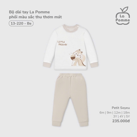 LP - Bộ dài tay La Pomme phối màu sắc thu thơm mát - Be - 3-4Y - SS25.T9B