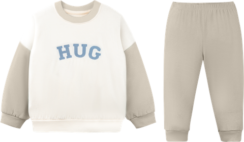 BU ĐÂY - Bộ nỉ dài tay cổ tròn HUG - SVS110401 - Kem + be đậm 616 - 12-18M - BD