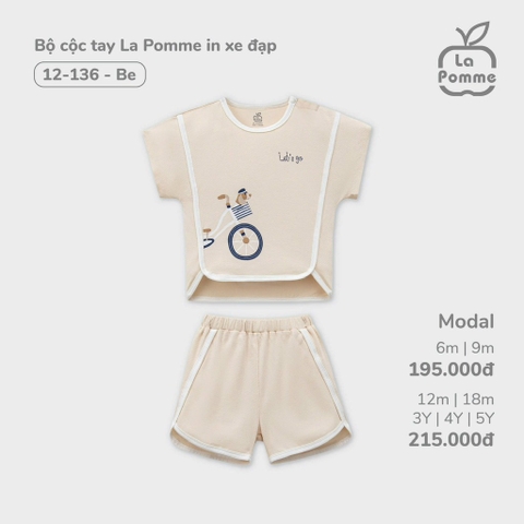 LP S10 - Bộ cộc tay La Pomme in xe đạp - Be - 6-9M - SS24.T8A
