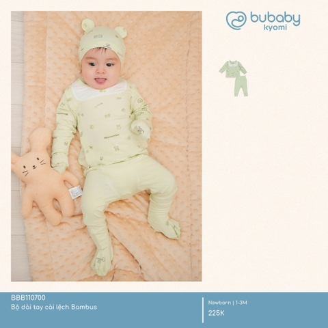 BU - Bộ dài tay cài lệch Bambus - Xanh matcha in họa tiết kỷ vật - Xanh matcha - SS25.T1A
