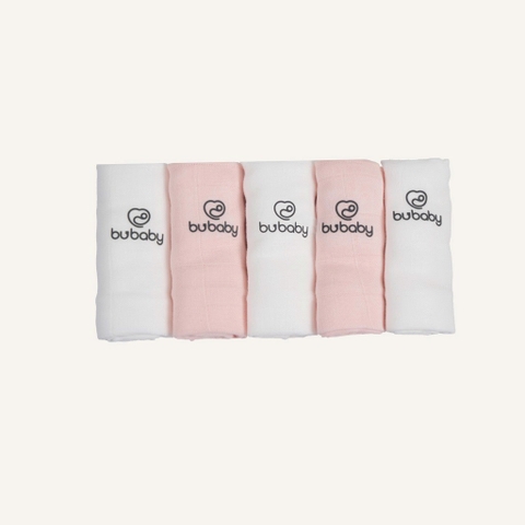 BU - Khăn sữa muslin Pack 5 - 3 Trắng+2 Hồng - SS25.T5C