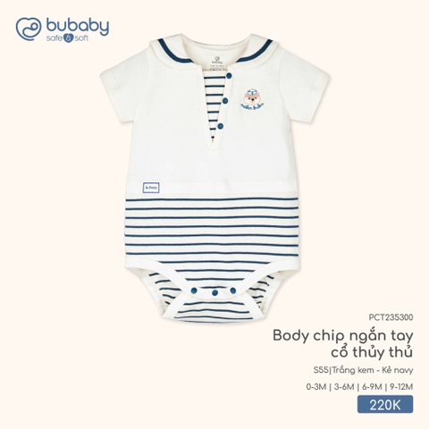 BuBaby - Body chip ngắn tay cổ thủy thủ - Trắng kem + kẻ navy - 6-9M - SS26.T3A