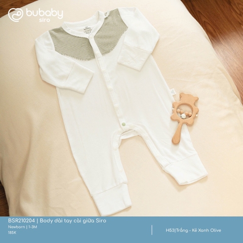 BU S10 - Body dài tay cài giữa Siro - BSR210204 - Trắng + Kẻ Xanh Olive - Newborn - SS25.T1A