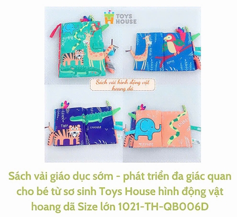 BY - Sách vải giáo dục sớm - phát triển đa giác quan cho bé từ sơ sinh Toys House hình động vật hoang dã Size lớn 1021-TH-QB006D