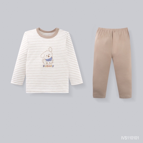 BU - Bộ dài tay cài vai Sweet Puppy - IVS110101 - Kẻ nâu+nâu - 2-3Y -SS26.T7A