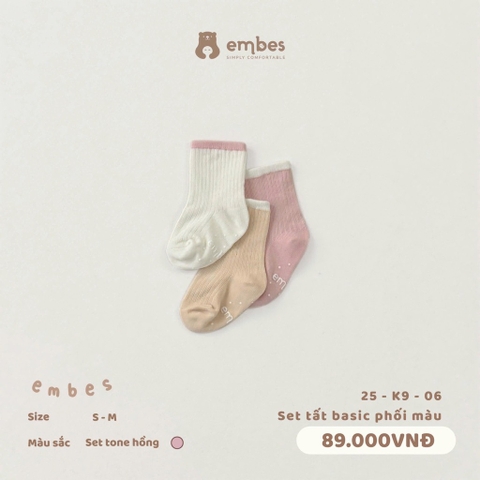 EMBES - Set tất basic phối màu set tone - 25-K9-06 - Hồng - S - SS26.T8A