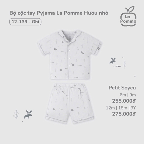 LP S10 - Bộ cộc tay Pyjama La Pomme Hươu nhỏ - Ghi - 12-18M - SS25.T2A