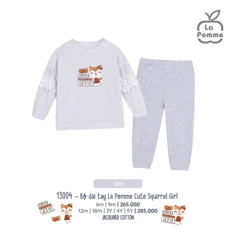 LP Z49 - Bộ dài tay La Pomme Cute Squirrel Girl - Ghi - 6-9M - SS25.NP