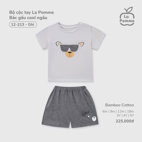 LP S10 - Bộ cộc tay La Pomme Bác gấu cool ngầu - Ghi - 2-3Y - SS25.T4B