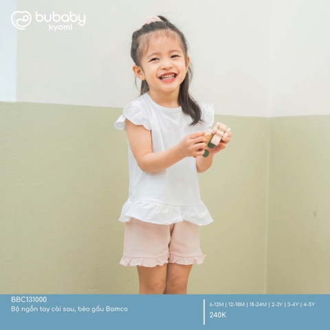 BU - Bộ ngắn tay cài sau, bèo gấu Bamco - Trắng - Hồng - SS25.T1A