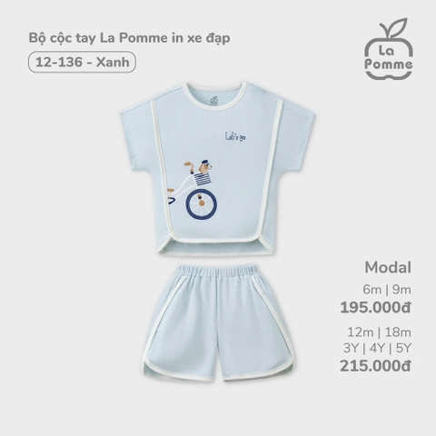 LP S40 - Bộ cộc tay La Pomme in xe đạp - Xanh xe đạp - 6-9M - SS24.T8A