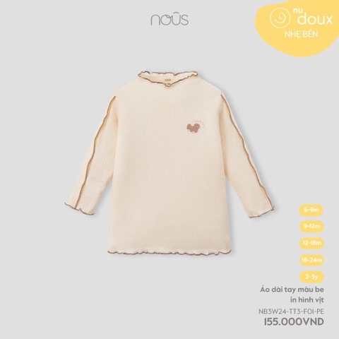 NOUS - Áo dài tay màu be in hình vịt 12M - SS24.T8A - Áo dài tay màu be in trang trí - u be in trang trí - 12-18M - YY