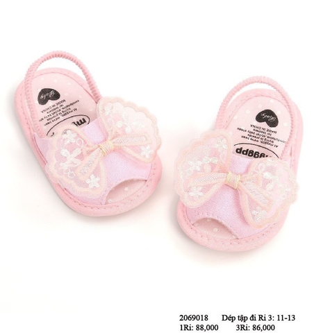 DL - Xăng đan đính nơ thêu hoa Hồng - 0M