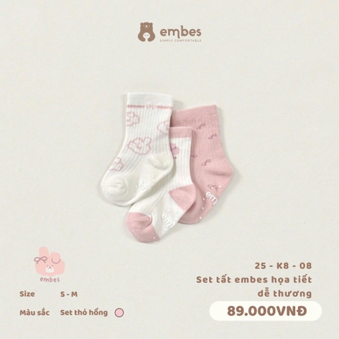 EMBES - Set tất embes hoạ tiết dễ thương Set thỏ - 25-K8-08 - Hồng - M - SS26.T8A