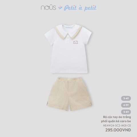 NOUS - Bộ cộc tay áo trắng phối quần kẻ caro be - SS24.T8A