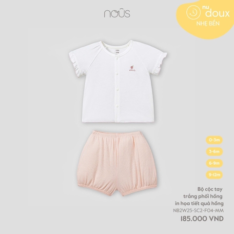NOUS - Bộ cộc tay trắng phối hồng in họa tiết quả hồng - 0-3M - SS25.T9A