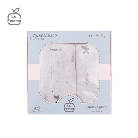 LP - K002 Set 2 khăn sữa sợi tre lụa La Pomme - 75x75cm Hươu Ghi