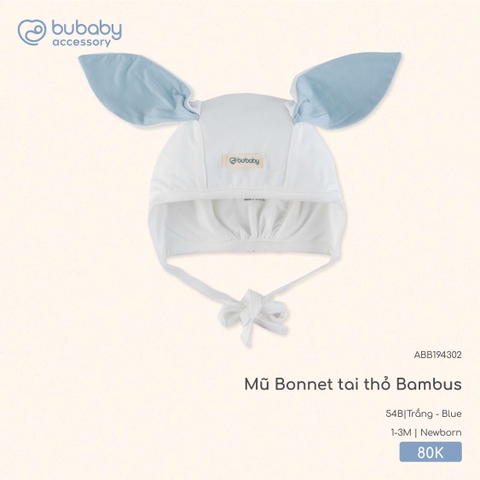 BU - Mũ Bonnet tai thỏ Bambus - ABB194302 - Trắng + Blue - Newborn - SS25.T8A