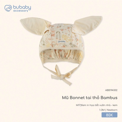BU - Mũ Bonnet tai thỏ Bambus - ABB194302 - Kem in họa tiết vườn nhà + kem - Newborn - SS25.T8A