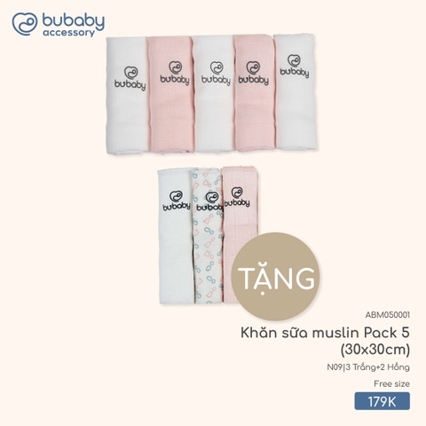 BU - Khăn sữa muslin Pack 5 (30x30cm) ABM050001 - 3 Trắng+2 Hồng - Mỏng - SS25.T9B