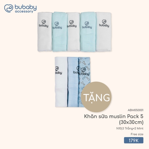 BU - Khăn sữa muslin Pack 5 (30x30cm) ABM050001 - 3 Trắng+2 Mint - Mỏng - SS25.T9B