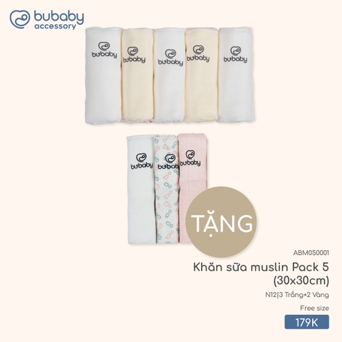 BU - Khăn sữa muslin Pack 5 (30x30cm) ABM050001 - 3 Trắng+2 Vàng - Mỏng - SS25.T9B