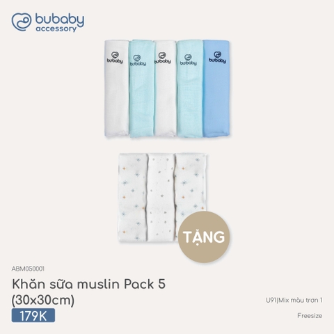 BU - Khăn sữa muslin Pack 5 (30x30cm) - ABM050001 - Mix màu trơn 1 - Free size - SS26.T4C