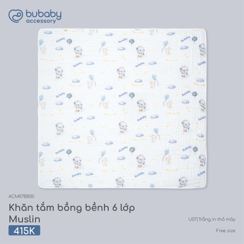 BU - Khăn tắm bồng bềnh 6 lớp Muslin - ACM07BB00 - Trắng in thỏ mây - Free size - SS26.T4C
