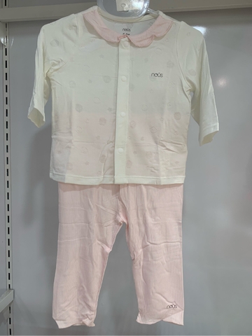 NOUS - Bộ dài tay trắng phối hồng in họa tiết 0M - SS26.T7A